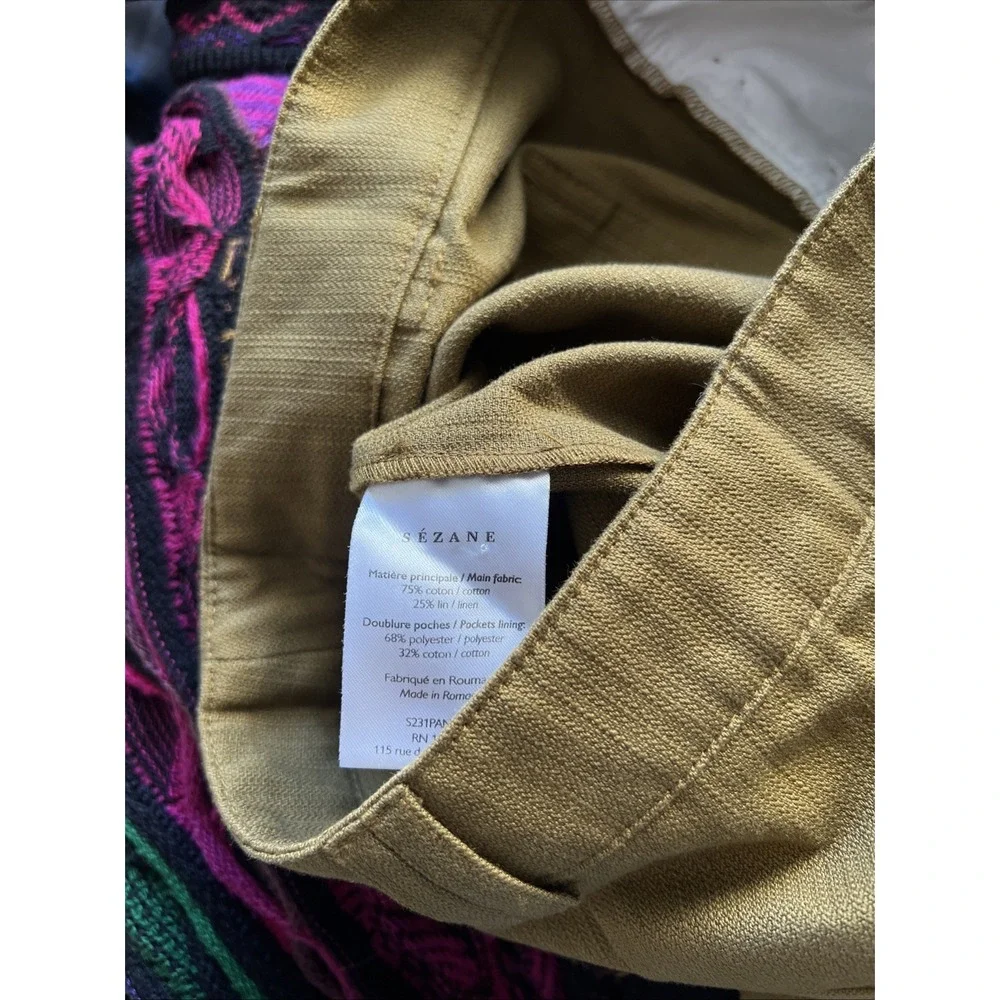 Sezane Button Front Chuck Trouser Pants Size 38 Cotton Linen Olive Green